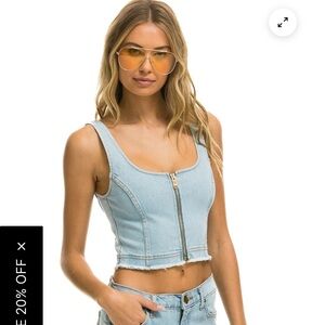 AVIATOR NATION Denim Zip-Up Crop Top Size M NWT